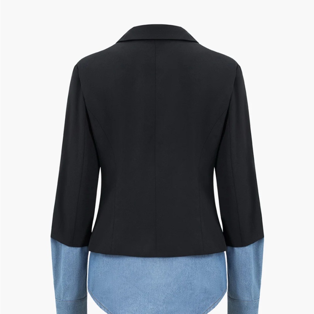 NWT Mica’s Denim Patchwork Notched Lapel Blazer - Picture 2 of 9